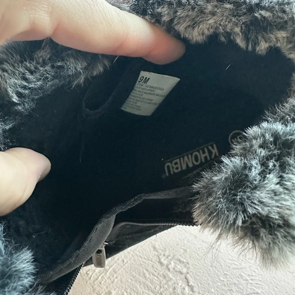 Khombu Jessica Winter Snow Boots Black Leather Faux Fur Size 9M